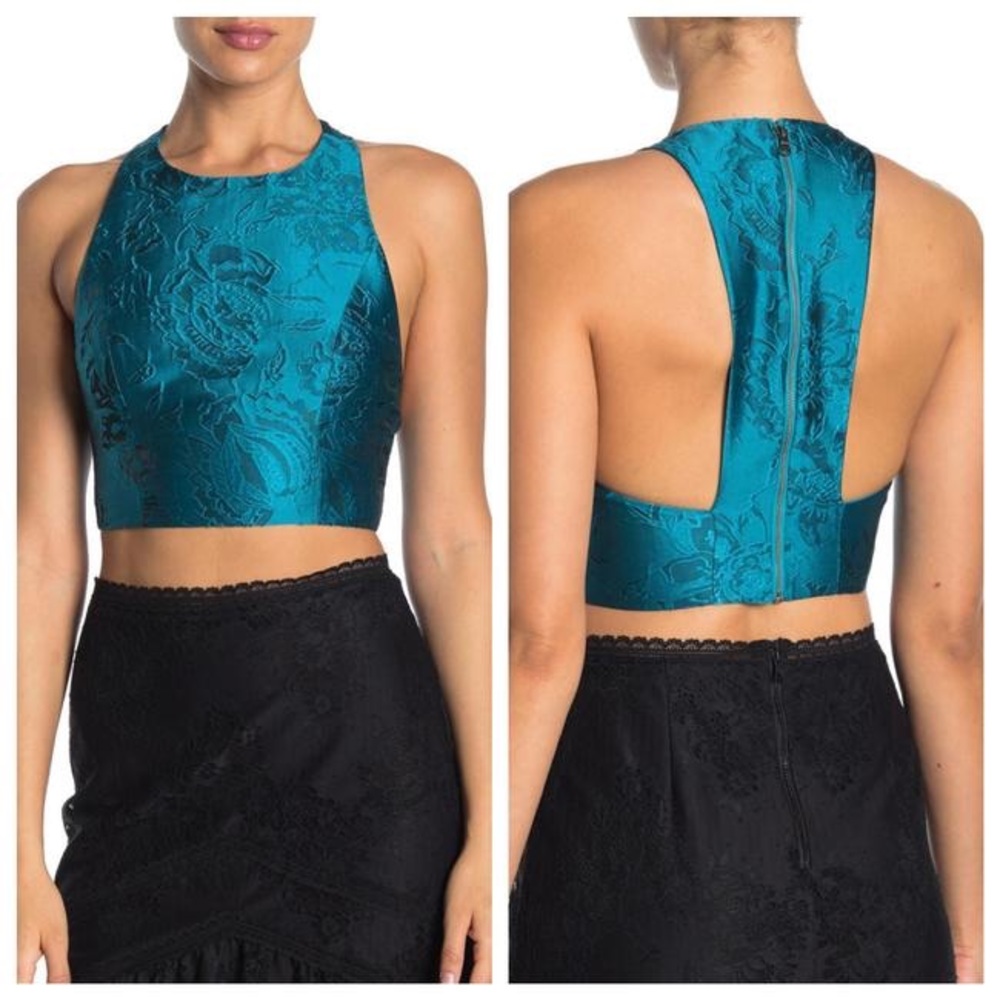 Alice + Olivia Teal Floral Crop Top